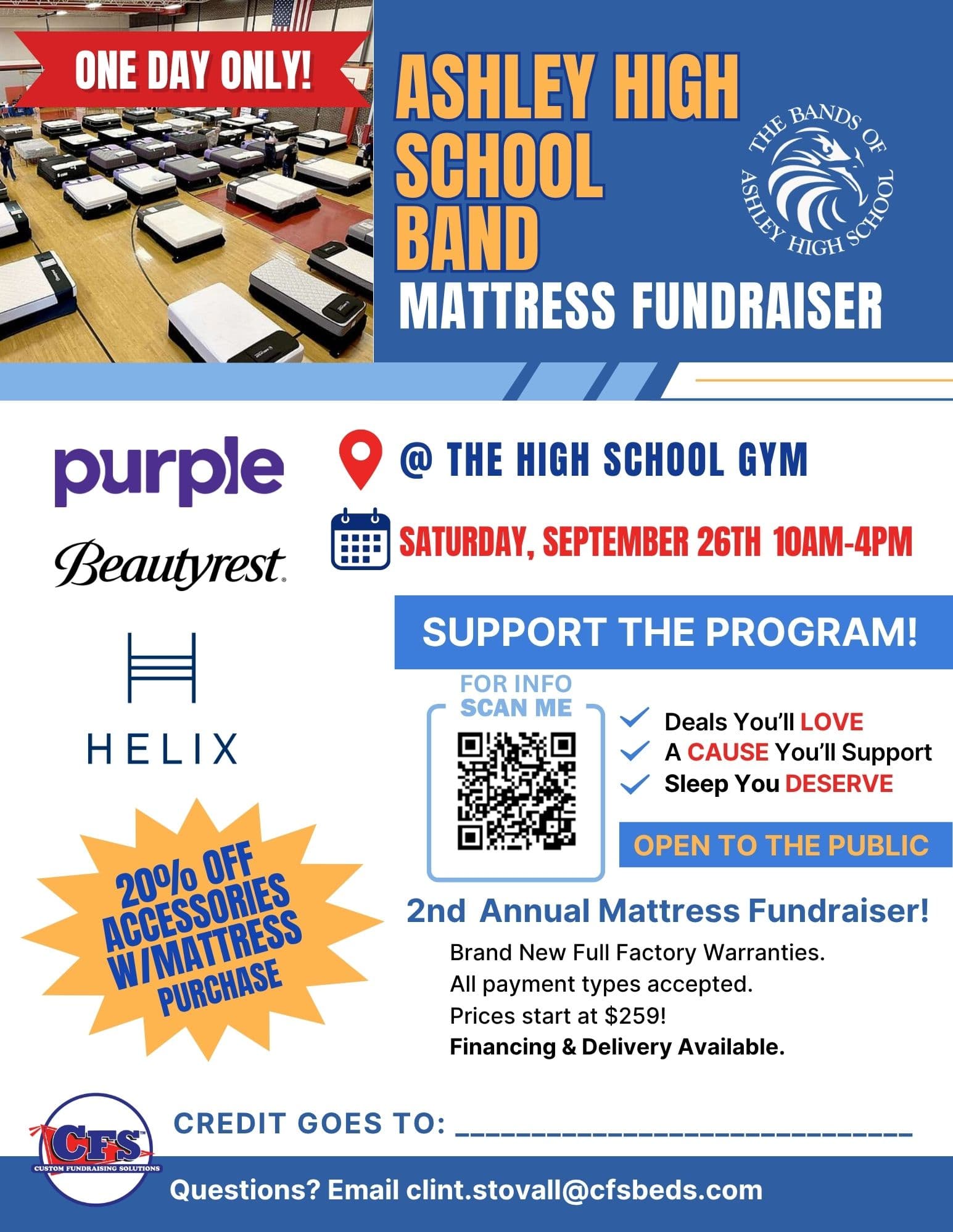 CFS mattress fundraiser student referral flyer