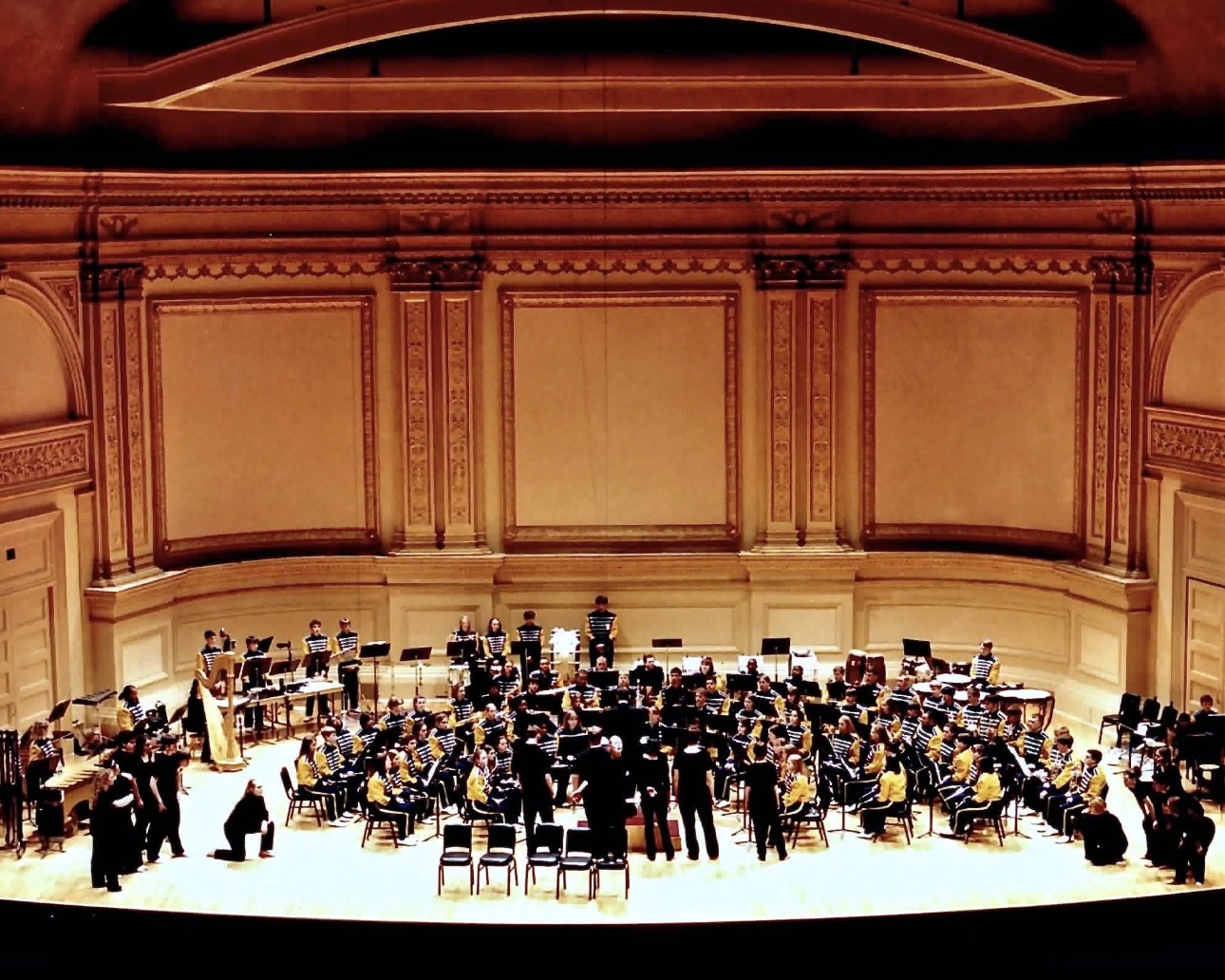 Mount Tabor High School band on the Carnegie Hall stage during Mr. Parker's freshman-year visit